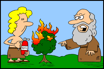 cartoon moses and the burning bush