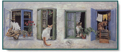 Morning, Four Cats in Their Windows by Lesley Anne Ivory